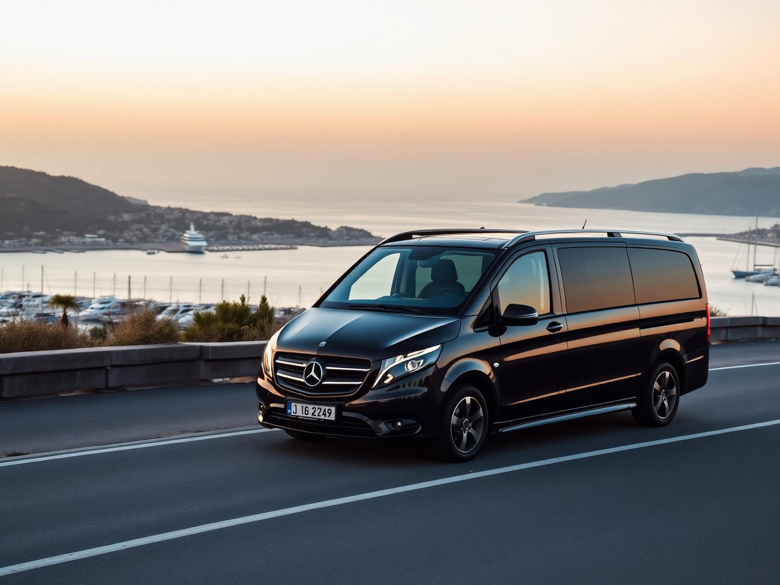 Bodrum sahilinde premium siyah transfer aracı